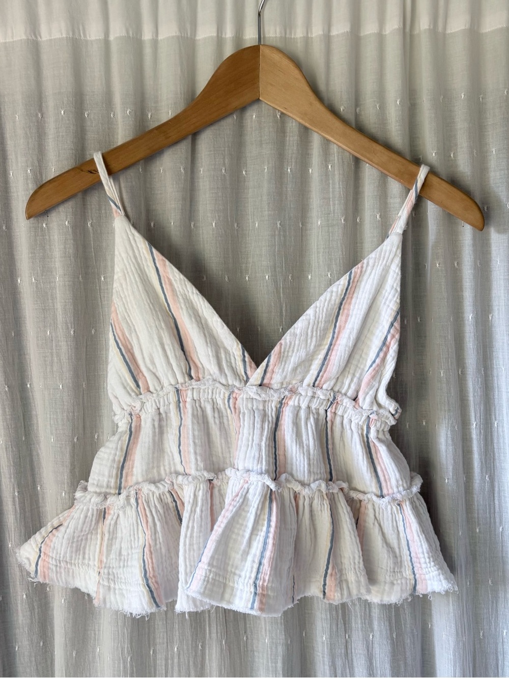 Ocean Drive White Striped Ruffle Cami with Pink & Blue Accents